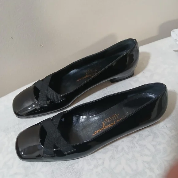 Black SALVATORE FERRAGAMO Labelle Nero Patent calf Leather Crossover 5.5B Shoes - Picture 1 of 12